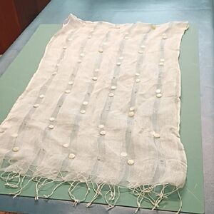 Elegant Sevya White Scarf Embellished Beads Buttons with Fringe